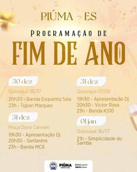 Leia mais sobre o artigo Shows e queima de fogos animarão o réveillon em Piúma