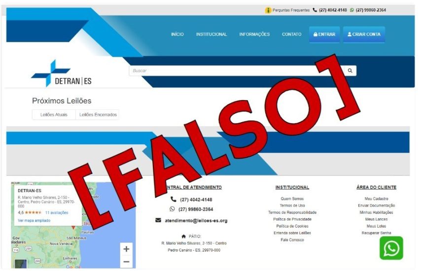 Leia mais sobre o artigo Golpe do Leilão: Detran|ES alerta para site falso e orienta capixabas a fazerem denúncias
