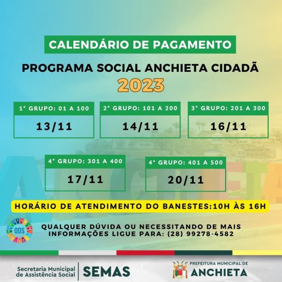 Leia mais sobre o artigo Confira o calendário de pagamentos do benefício Anchieta Cidadã