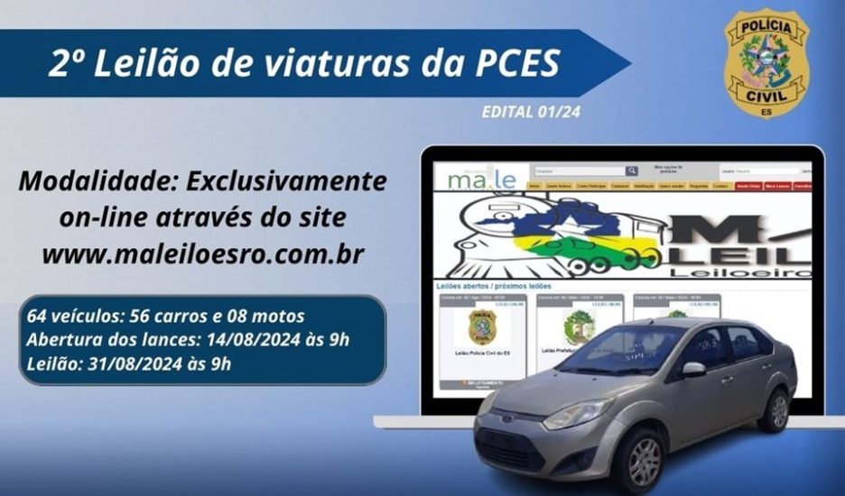 Leia mais sobre o artigo PCES realizará 2º leilão de viaturas da Corporação