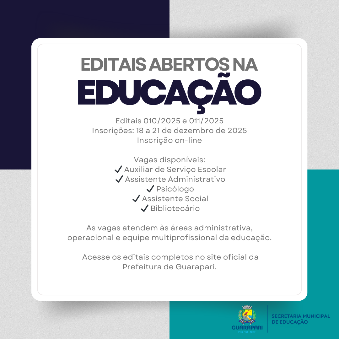 Leia mais sobre o artigo Secretaria de Educação de Guarapari abre dois novos editais para contratações temporárias em 2026