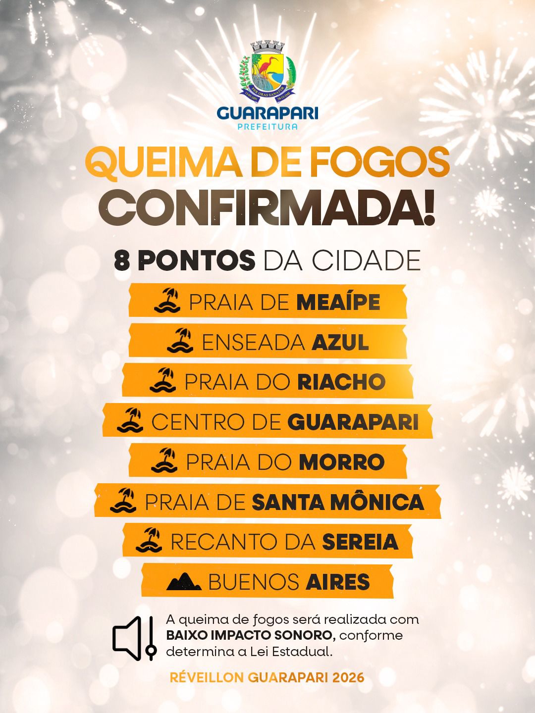 Leia mais sobre o artigo Prefeitura de Guarapari amplia pontos de queima de fogos no Réveillon 2026