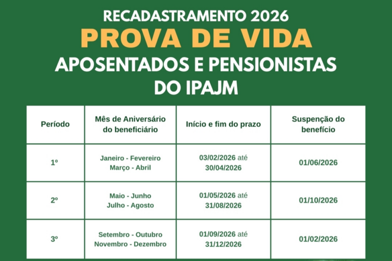 Recadastramento 2026: aposentados e pensionistas do IPAJM, fiquem atentos aos períodos da prova de vida