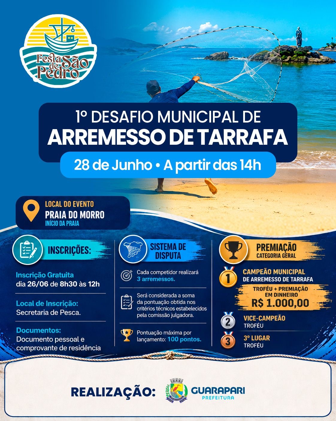 Leia mais sobre o artigo Festa de São Pedro terá 1º Desafio Municipal de Arremesso de Tarrafa em Guarapari