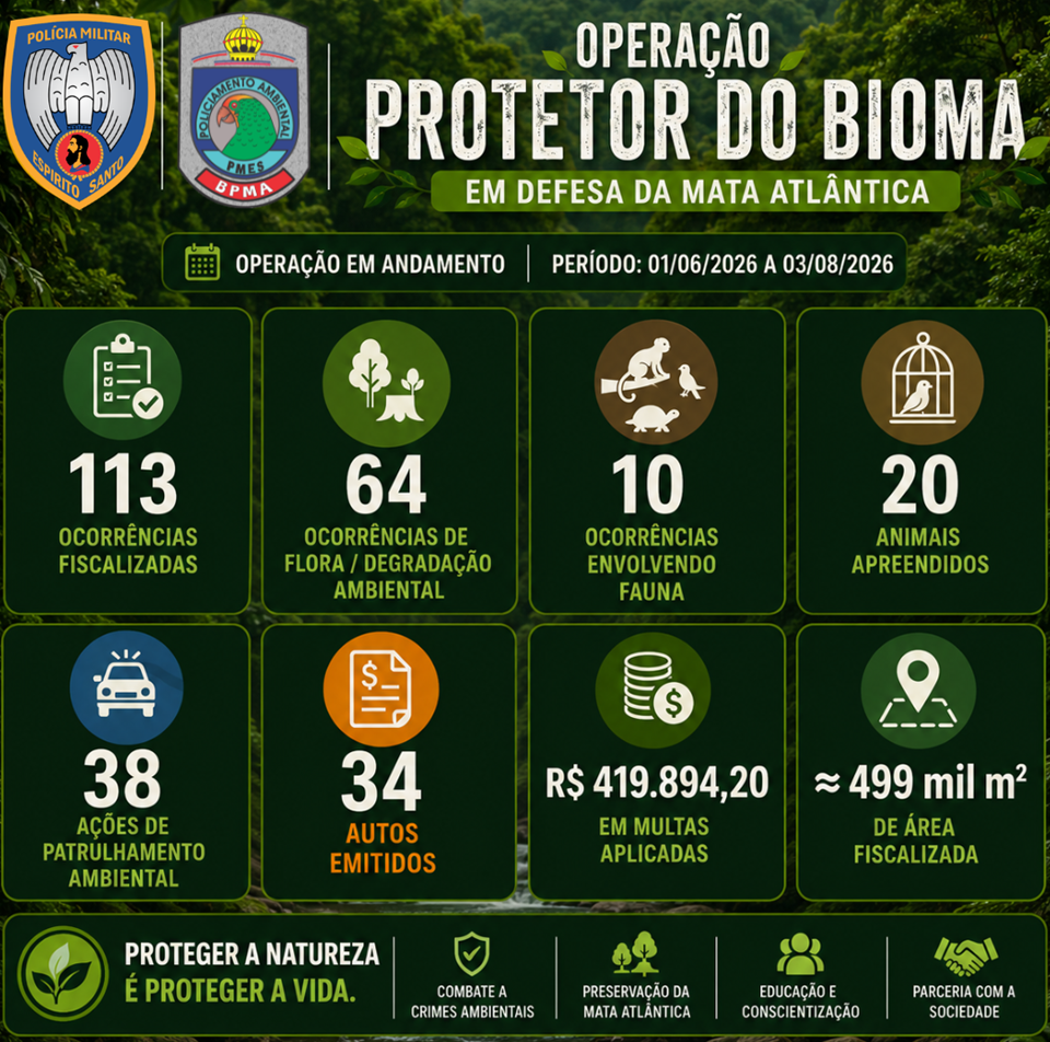 Operação “Protetor do Bioma” registra mais de 100 fiscalizações ambientais em resultado parcial no ES