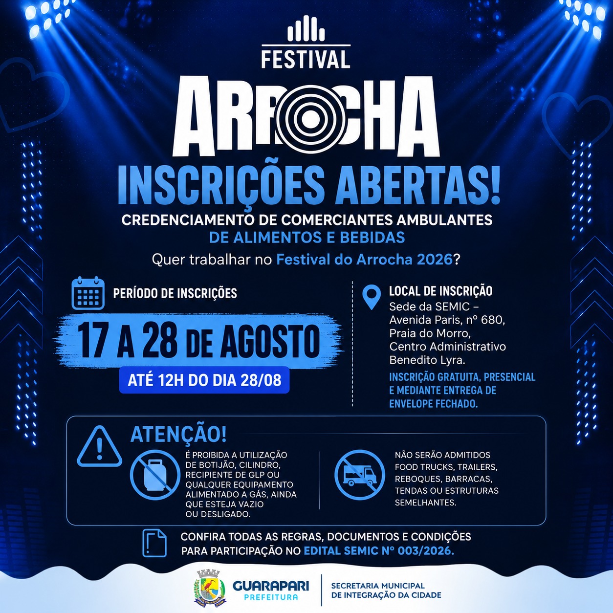 Prefeitura abre inscrições para comerciantes ambulantes no Festival do Arrocha 2026